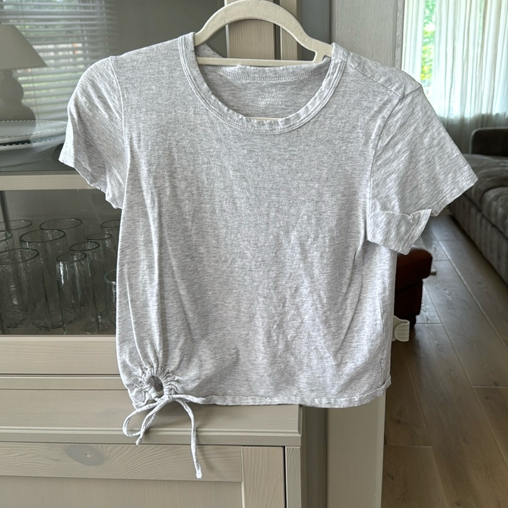aerie Light Gray Short Sleeve Tie-Hem Tee